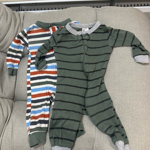 Set of Onesies Cozy Striped Green and Multicolor Footless suits - Picture 1 of 4